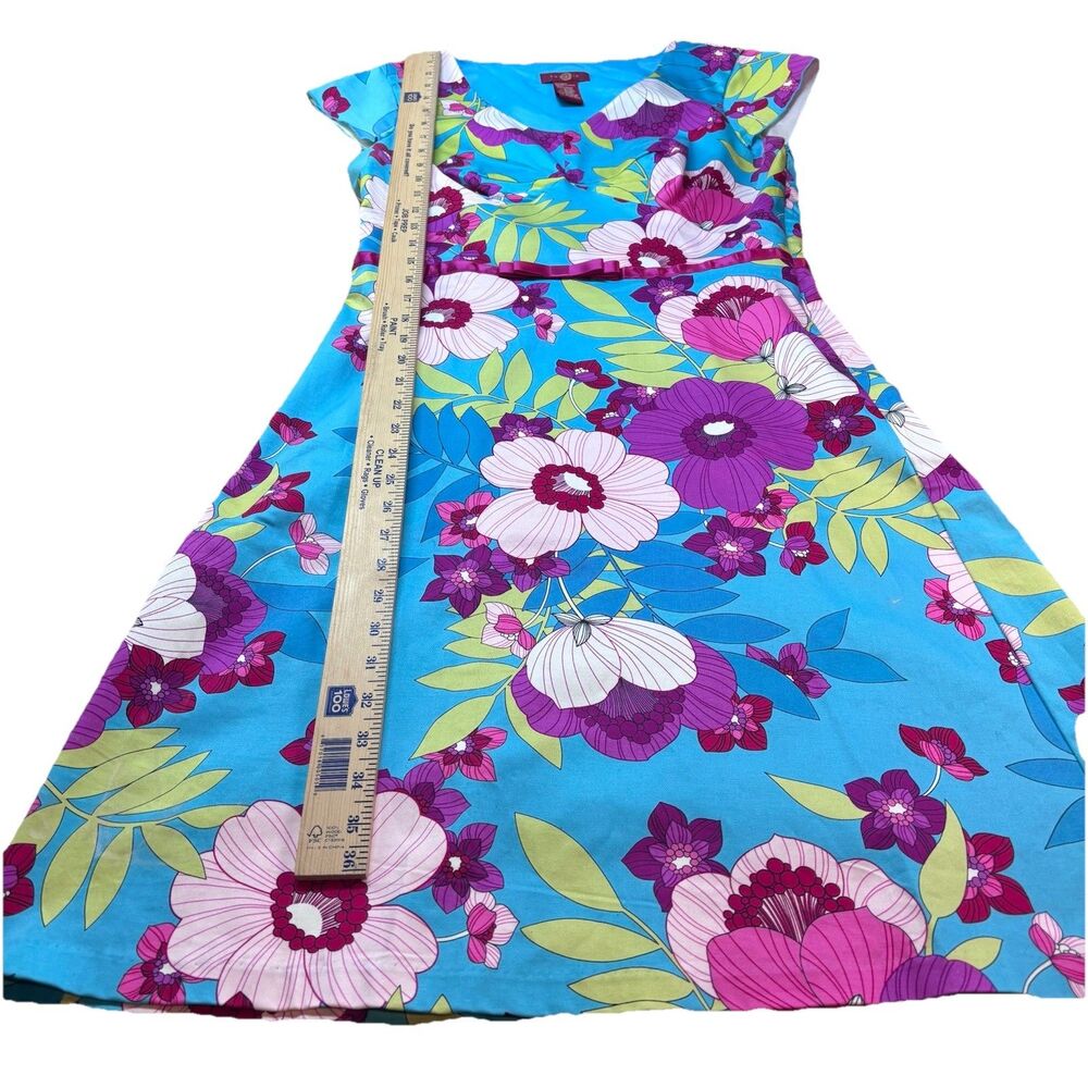 Sangria Floral Fit & Flare Dress Womens Size 10 Blue Pink Tropical Cotton Street - Picture 15 of 16